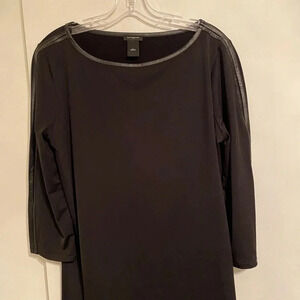 Ann Taylor Women Black Scoop Neck with Faux Leather Trim 3/4 Sleeves  Size L